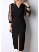 00823 Платье черное с рукавами из гипюра